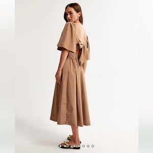 Angel Sleeve Twist Front Midi Dress